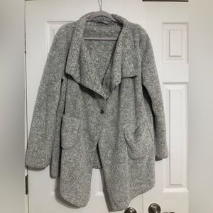 Soft surroundings hugs gray white fleck fleece one button jacket coat size large